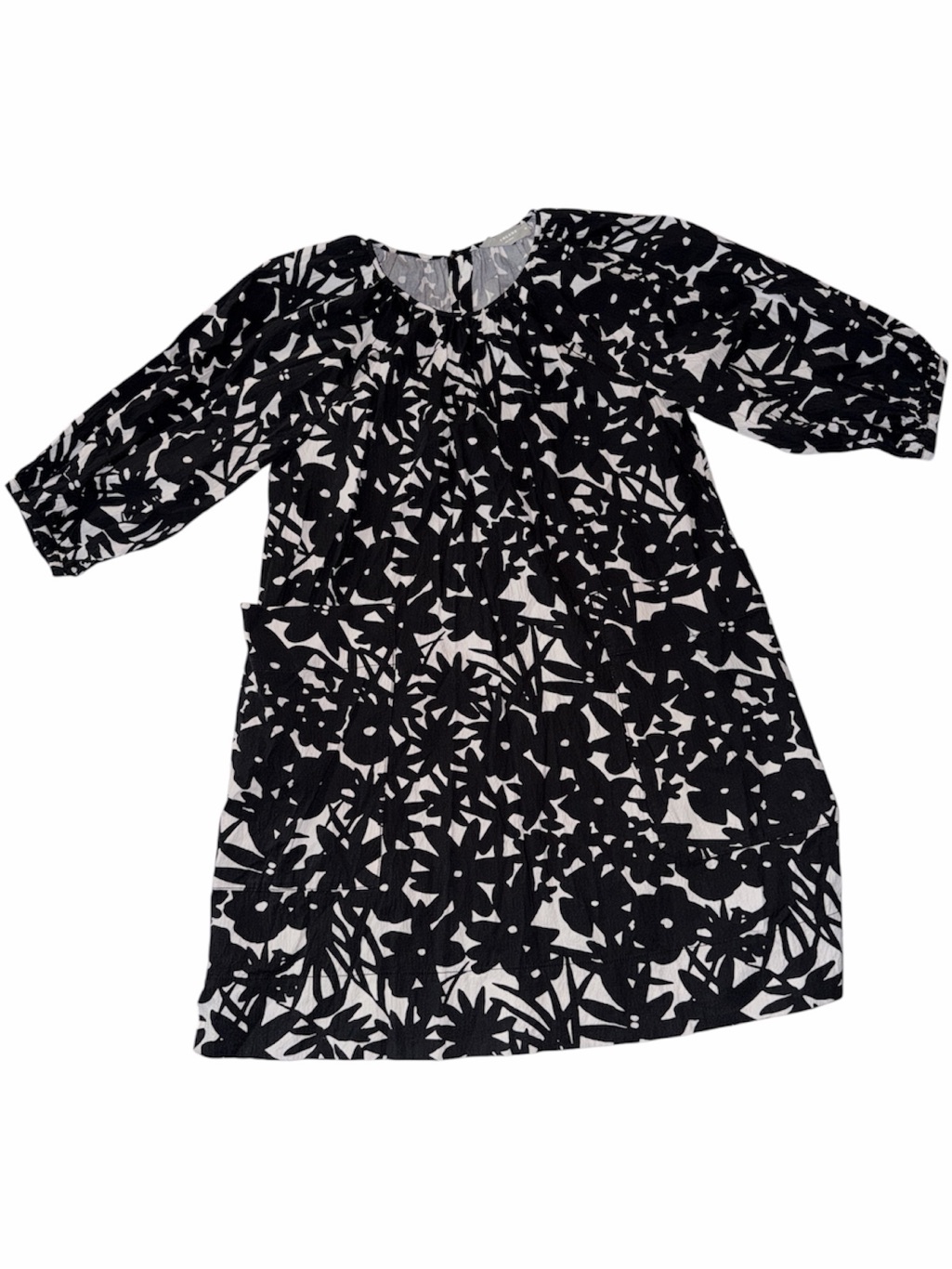 Everlane Organic Cotton Midi Dress Black White Floral Print Size M